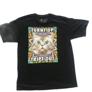 ALAB t-shirt Zumiez TURNT UP TRIPT OUT Cat Tee Skate Skateboard Mens Large EUC!